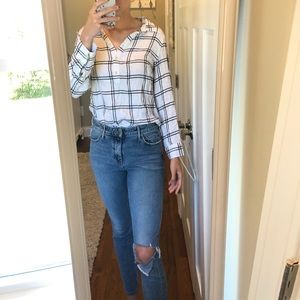 Half Button Up Long Sleeve Plaid Shirt